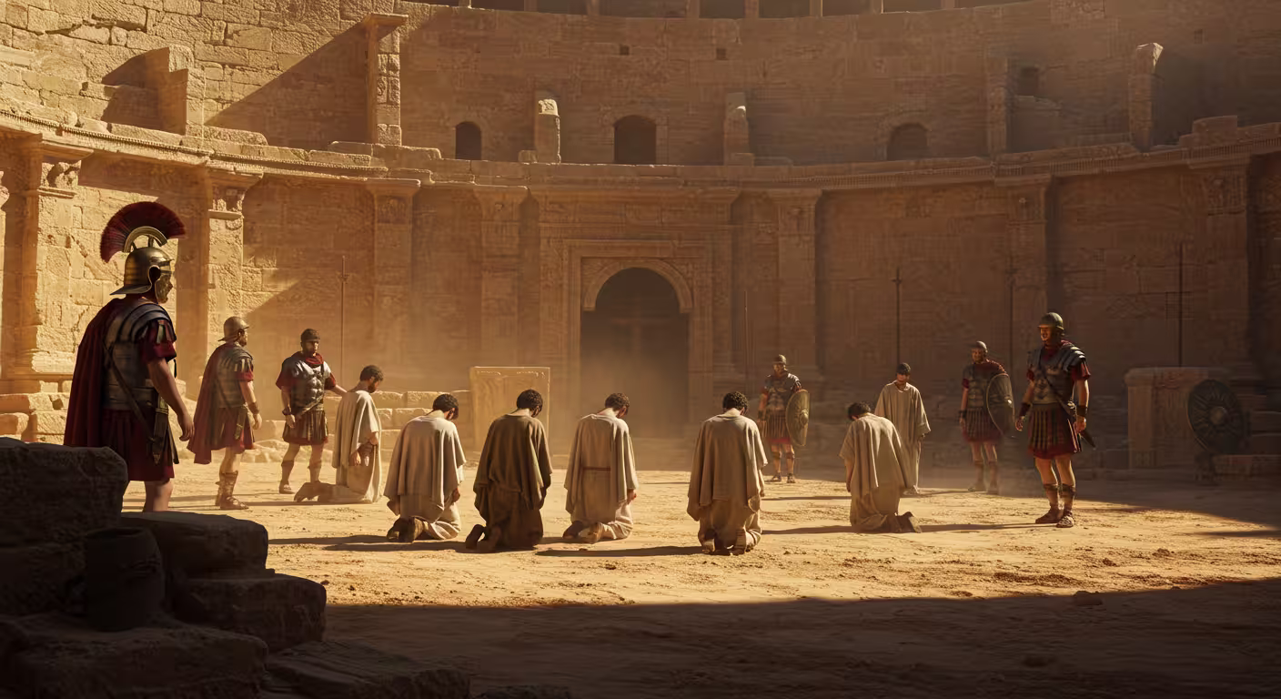 Cristãos sendo perseguidos no Império Romano por manterem sua fé em Jesus.