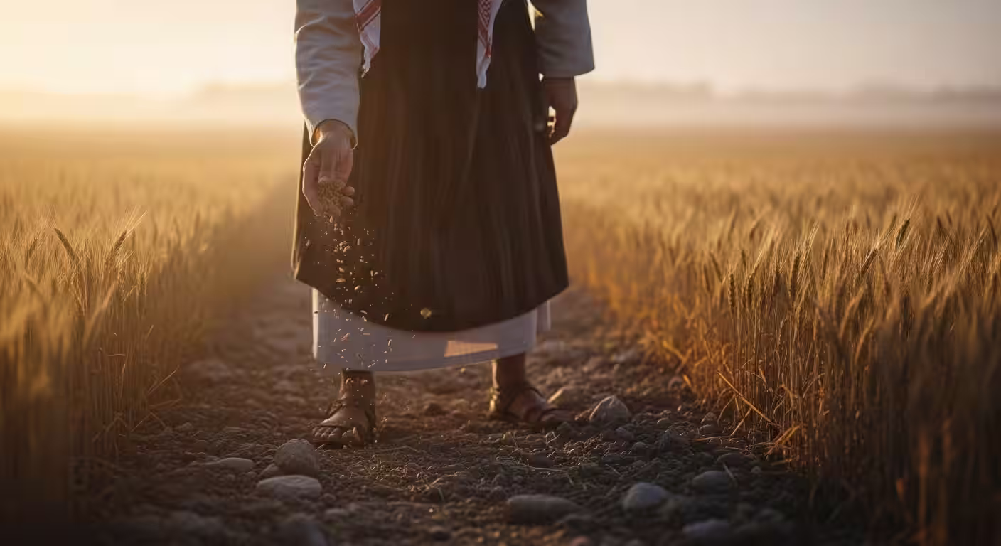 Agricultor semeando sementes ilustrando a parábola do semeador