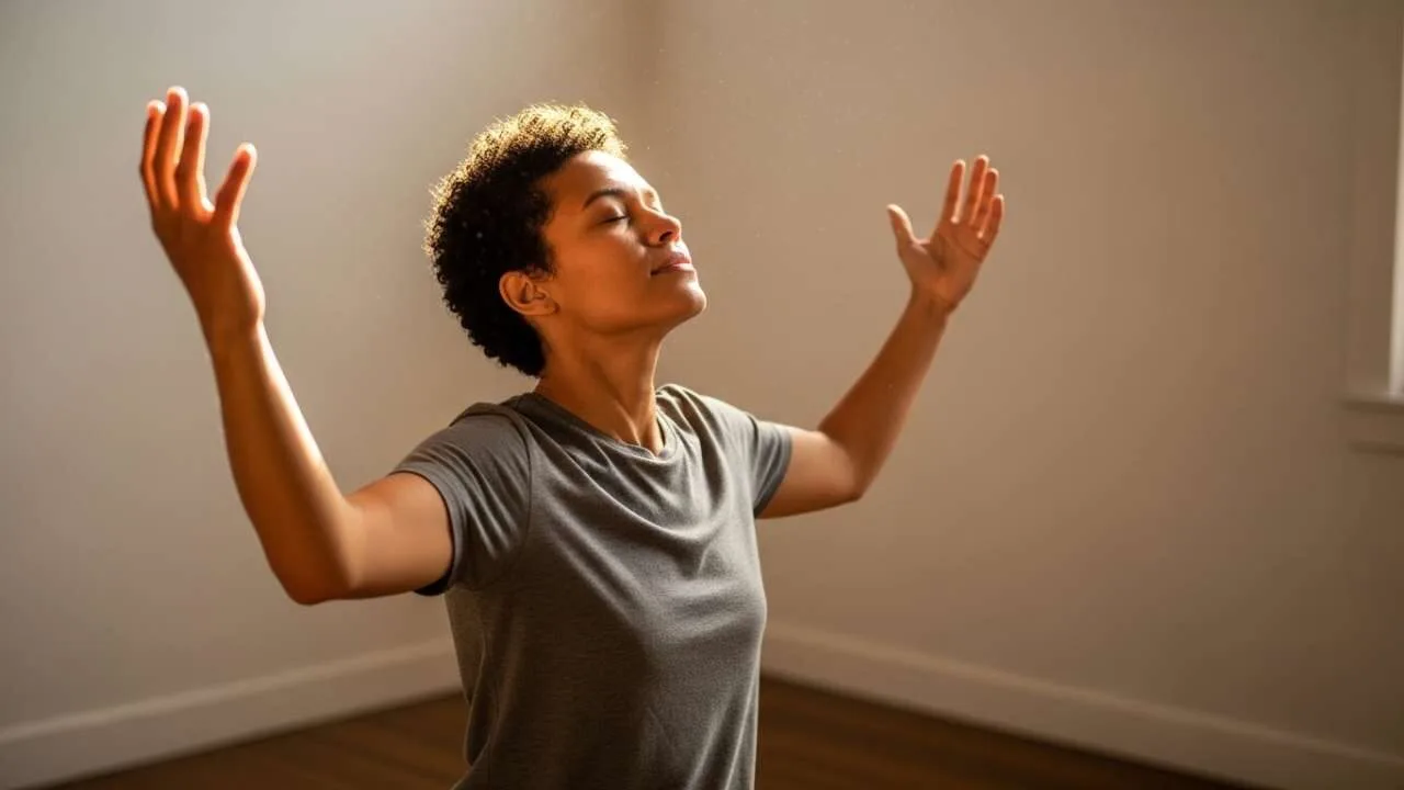 Cristão em momento de adoração e louvor expressivo