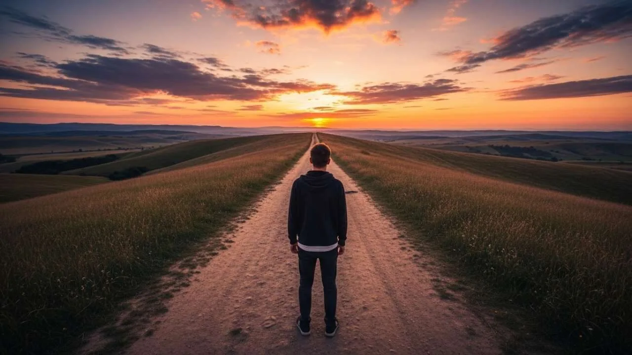 caminho estendendo-se até o horizonte representando jornada de fé e relacionamento com Deus