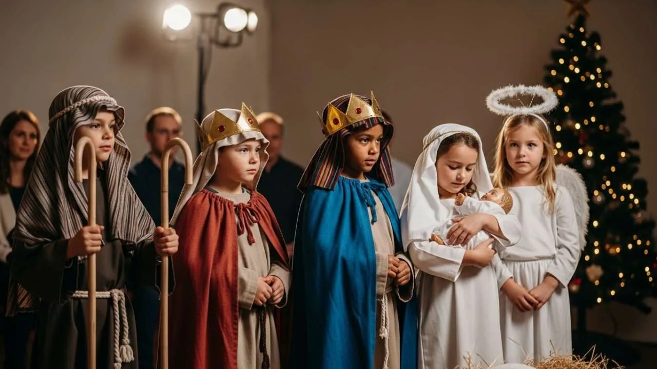 crianças encenando a história do nascimento de Jesus Cristo