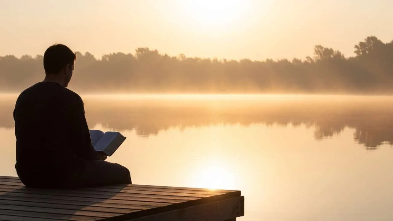 momento de gratidão e meditação bíblica ao amanhecer
