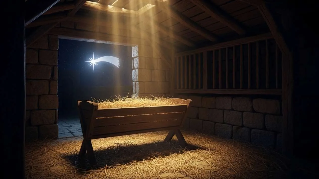 manjedoura com luz divina representando o nascimento de Jesus